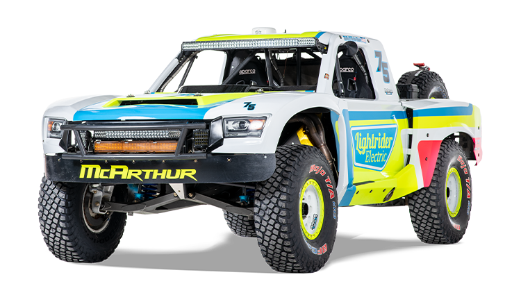 front 3/4 view of the lightrider electric racing truck